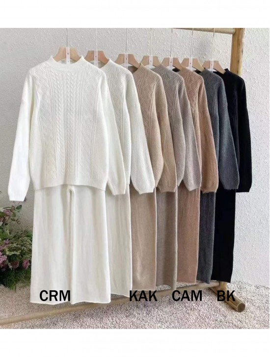 Solid Color Knitted Hooded Sweater and Pants Set